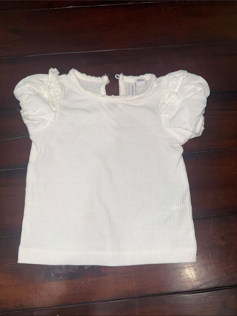 Girls Puff Sleeve Ribbed Top - White